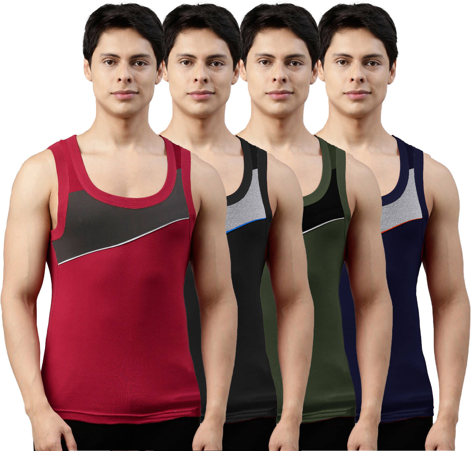 Macho Pack of 4 Cotton Blend Basic Vest For Men ( Multicolor ) Macho Pack of 4 Cotton Blend Basic Vest For Men ( Multicolor )