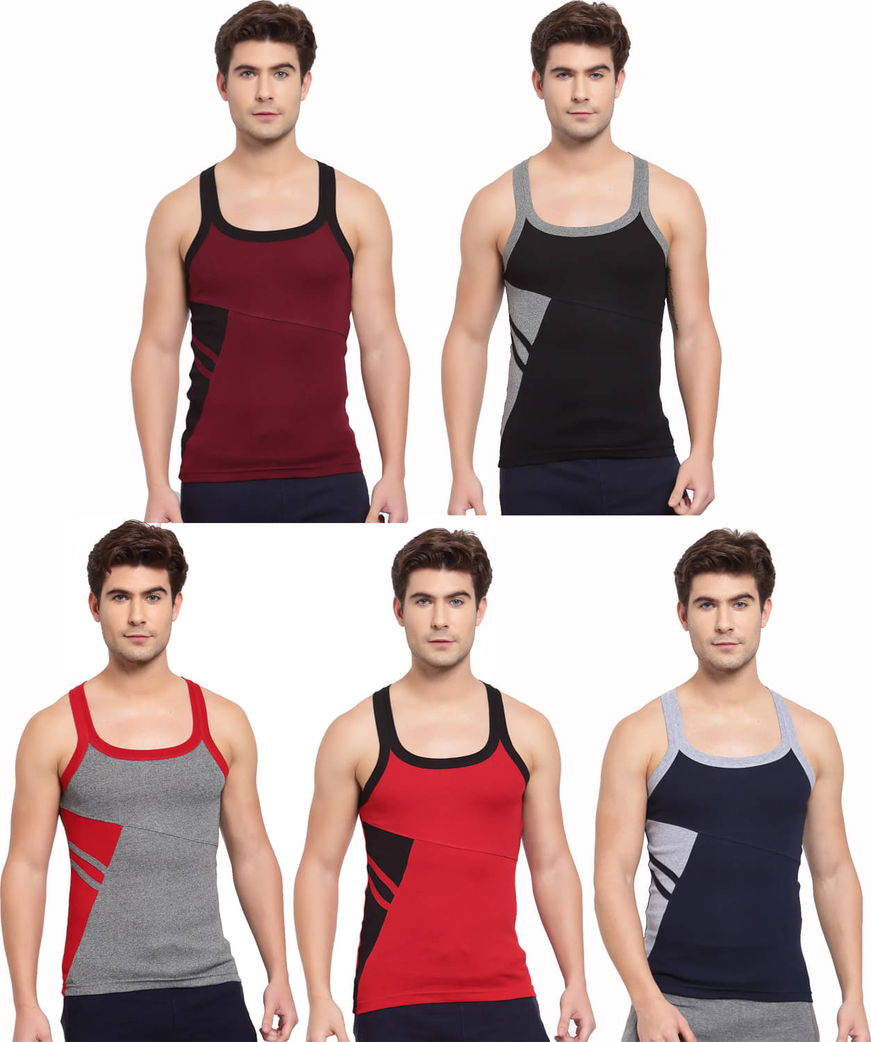 Macho Pack of 5 Cotton Blend Basic Vest For Men ( Multicolor ) Macho Pack of 5 Cotton Blend Basic Vest For Men ( Multicolor )