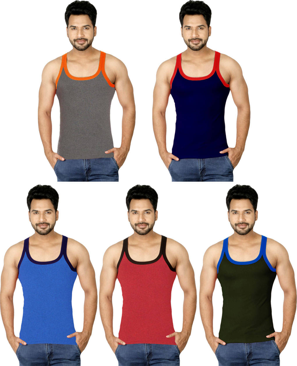 Macho Pack of 5 Cotton Blend Basic Vest For Men ( Multicolor ) Macho Pack of 5 Cotton Blend Basic Vest For Men ( Multicolor )