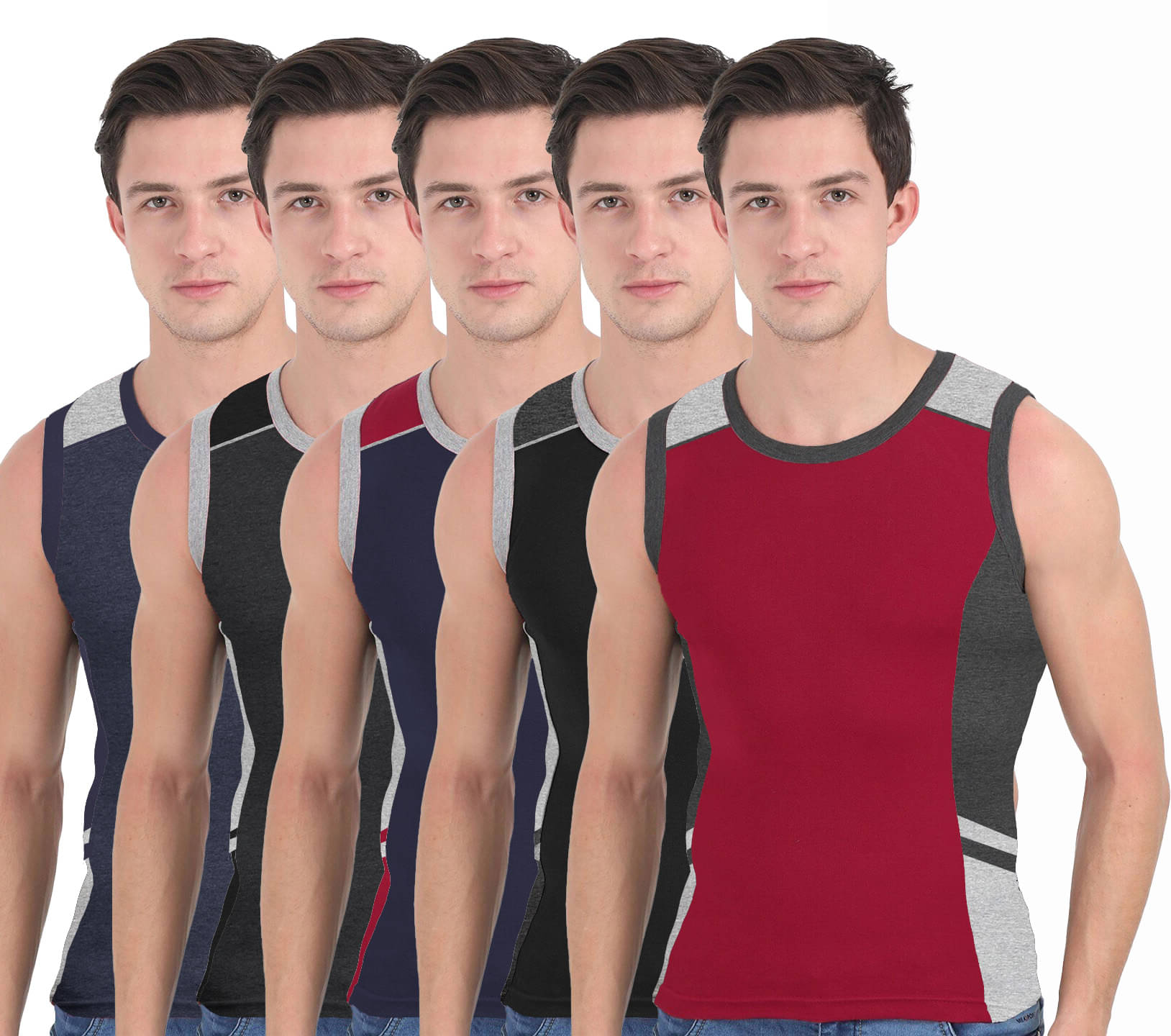 Macho Pack of 5 Cotton Blend Basic Vest For Men ( Multicolor )     			Macho Pack of 5 Cotton Blend Basic Vest For Men ( Multicolor )