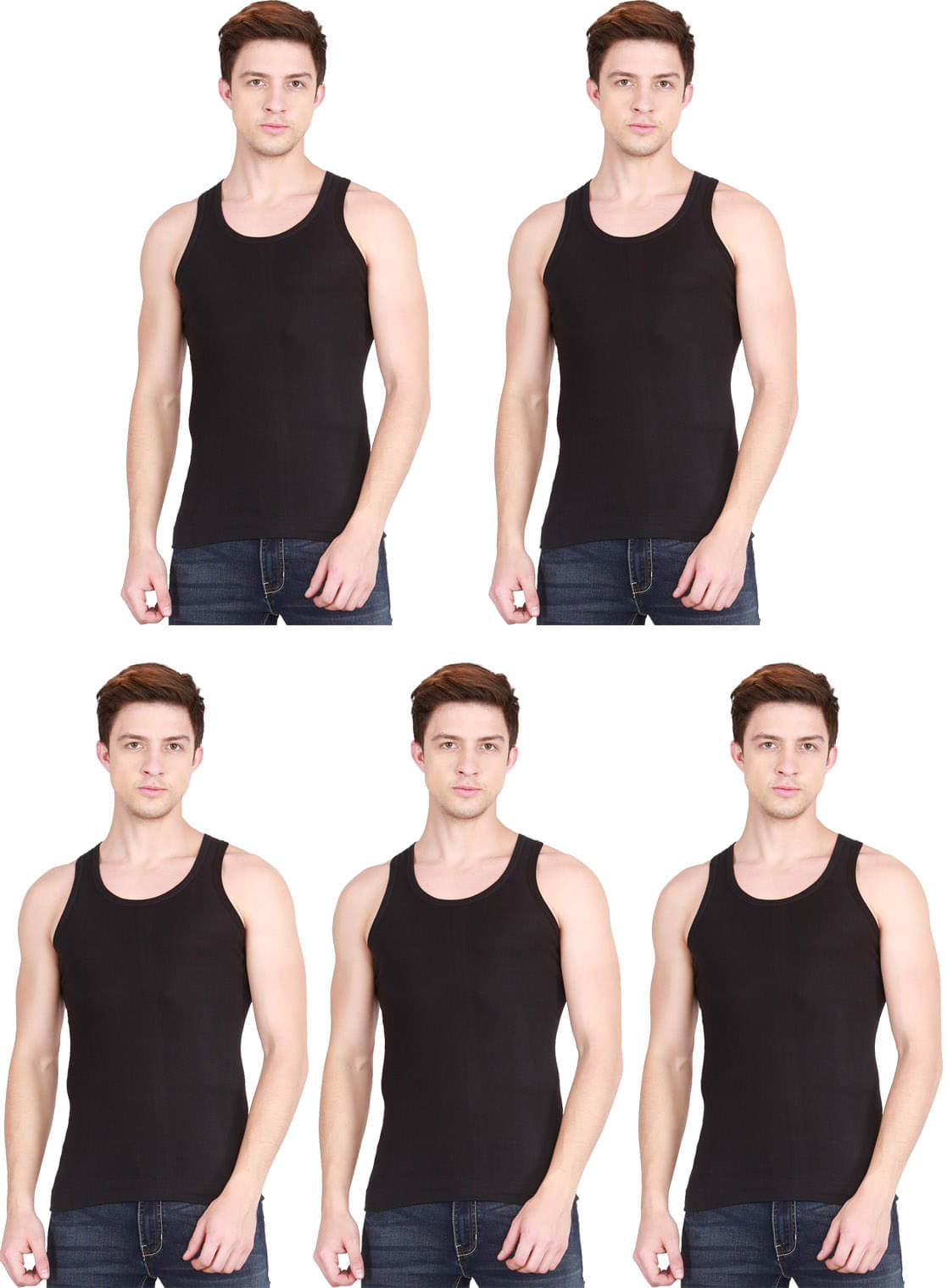 Macho Pack of 5 Cotton Blend Basic Vest For Men ( Black )     			Macho Pack of 5 Cotton Blend Basic Vest For Men ( Black )