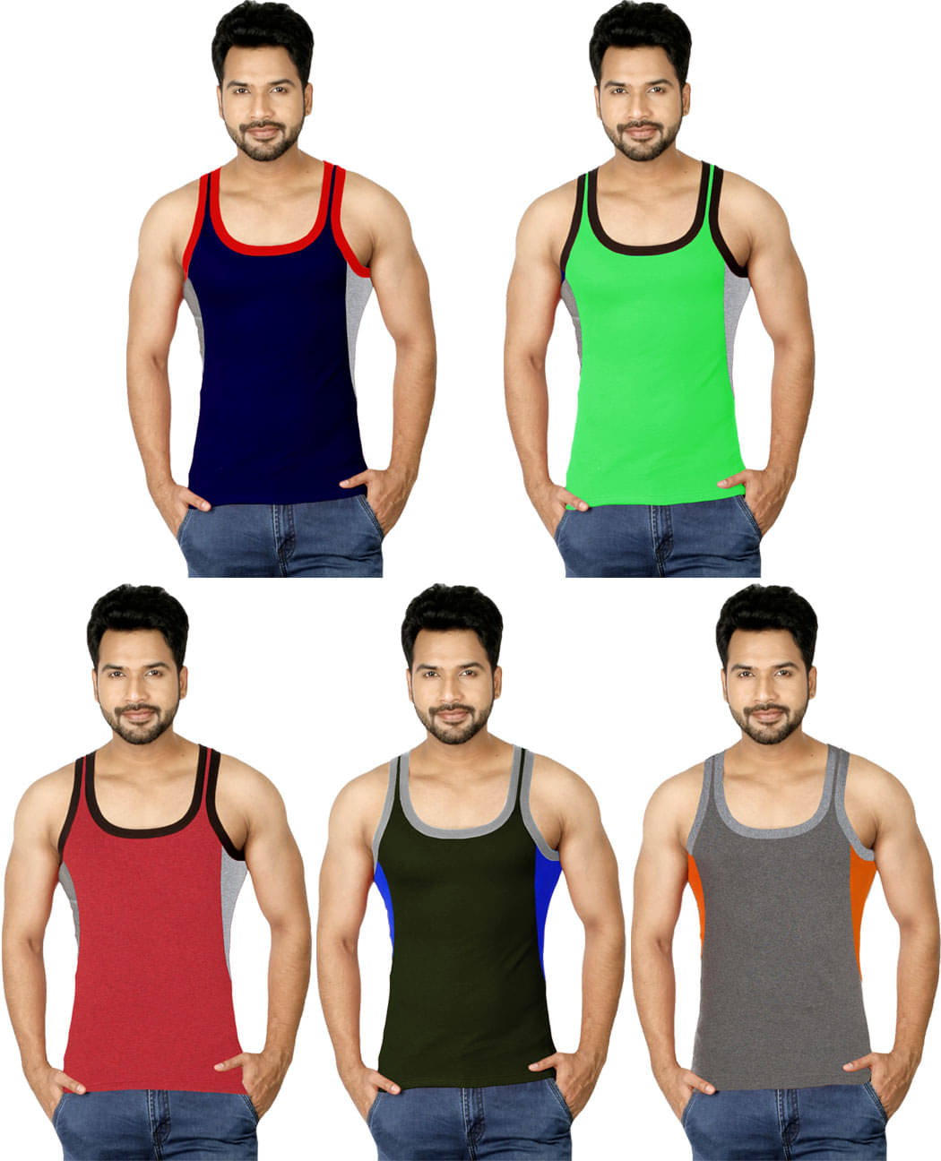     			Macho Pack of 5 Cotton Blend Basic Vest For Men ( Multicolor )