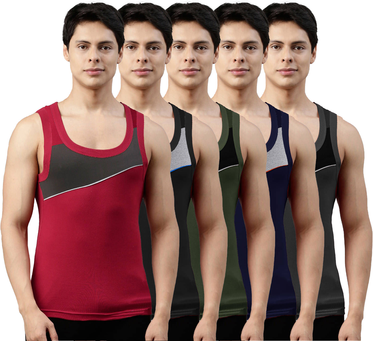Macho Pack of 5 Cotton Blend Basic Vest For Men ( Multicolor ) Macho Pack of 5 Cotton Blend Basic Vest For Men ( Multicolor )