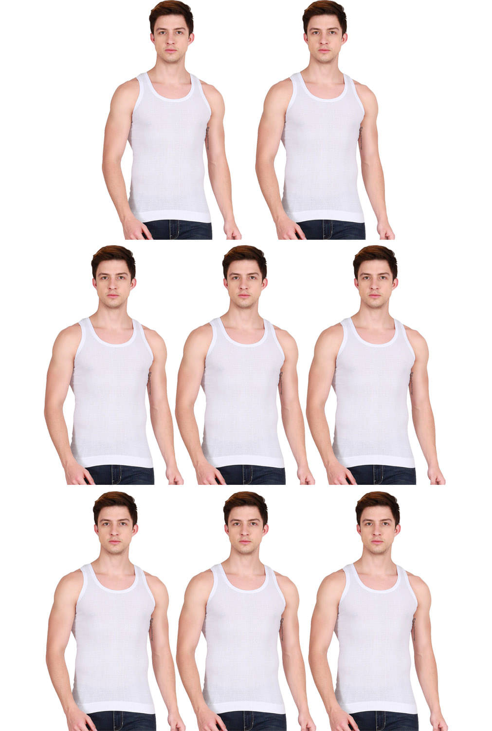 Macho Pack of 8 Cotton Blend Basic Vest For Men ( White )     			Macho Pack of 8 Cotton Blend Basic Vest For Men ( White )