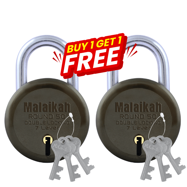     			Malaikah Buy 1 Get 1 Free Green Round 50mm Lock & Key Padlock Made in Aligarh India | Heavy Duty Double Locking 7 Lever Security Lock | Eack Lock with 3 Keys | Durable Iron Body for Home, Office, Gate & Shutter Protection