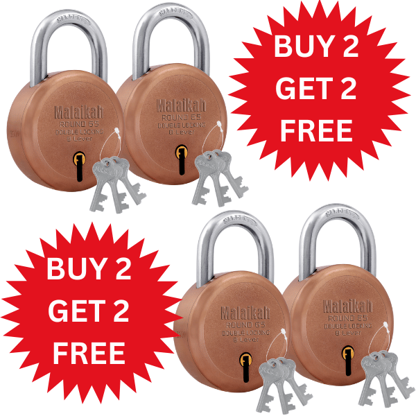 Malaikah Buy 2 Get 2 Free Rose Gold Round 65mm Lock & Key Padlock Made in Aligarh India | Heavy Duty Double Locking 8 Lever Security Lock | Eack Lock with 3 Keys | Durable Iron Body for Home, Office, Gate & Shutter Protection Malaikah Buy 2 Get 2 Free Rose Gold Round 65mm Lock & Key Padlock Made in Aligarh India | Heavy Duty Double Locking 8 Lever Security Lock | Eack Lock with 3 Keys | Durable Iron Body for Home, Office, Gate & Shutter Protection