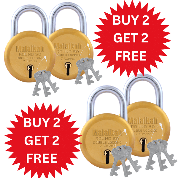 Malaikah Buy 2 Get 2 Free dark Gold Round 50mm Lock & Key Padlock Made in Aligarh India | Heavy Duty Double Locking 7 Lever Security Lock | Eack Lock with 3 Keys | Durable Iron Body for Home, Office, Gate & Shutter Protection Malaikah Buy 2 Get 2 Free dark Gold Round 50mm Lock & Key Padlock Made in Aligarh India | Heavy Duty Double Locking 7 Lever Security Lock | Eack Lock with 3 Keys | Durable Iron Body for Home, Office, Gate & Shutter Protection