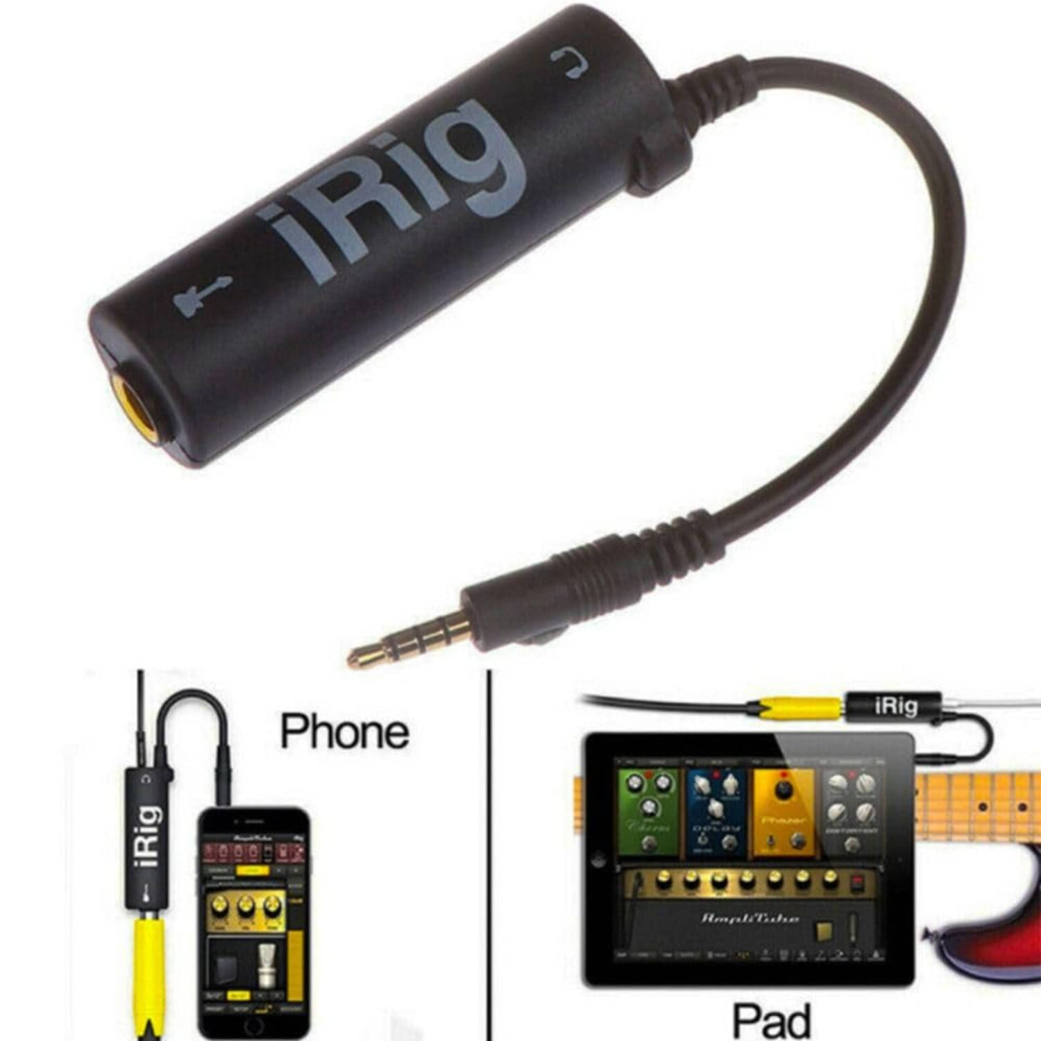 Multimedia Ampli Tube Guitar Interface Adaptor for iOS Devices i-Phone/i-Pod/i-pad | 7 x 2 x 2 cm | Black - Note: Not Suitable for Android Users Multimedia Ampli Tube Guitar Interface Adaptor for iOS Devices i-Phone/i-Pod/i-pad | 7 x 2 x 2 cm | Black - Note: Not Suitable for Android Users