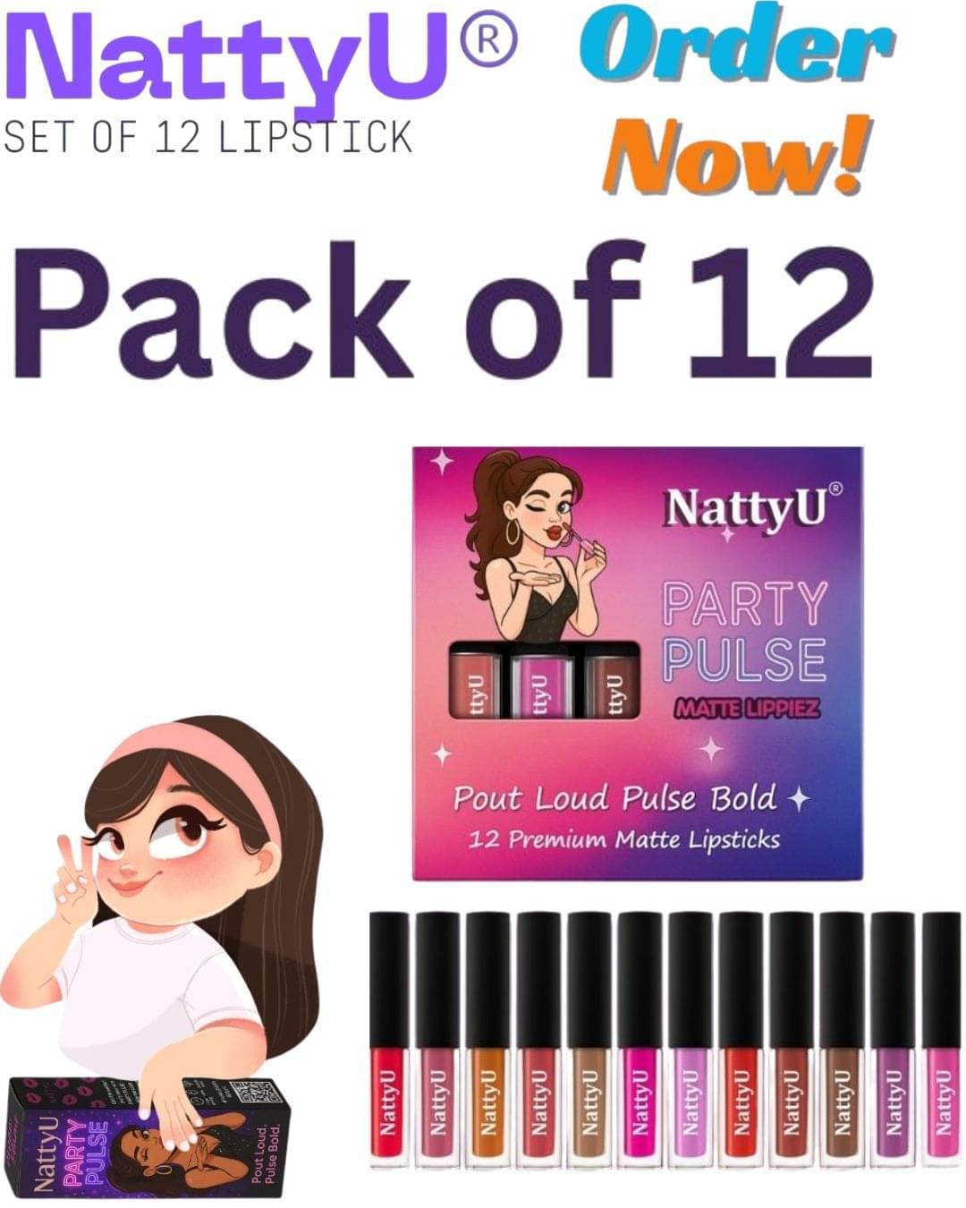 NattyU Multi Matte Long Lasting Liquid Lipstick ( Pack of 12 ) NattyU Multi Matte Long Lasting Liquid Lipstick ( Pack of 12 )