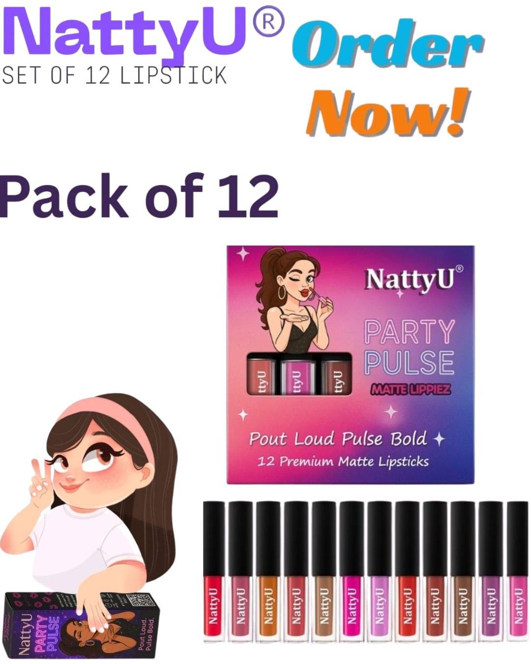     			NattyU Multi Matte Waterproof Liquid Lipstick ( Pack of 12 )