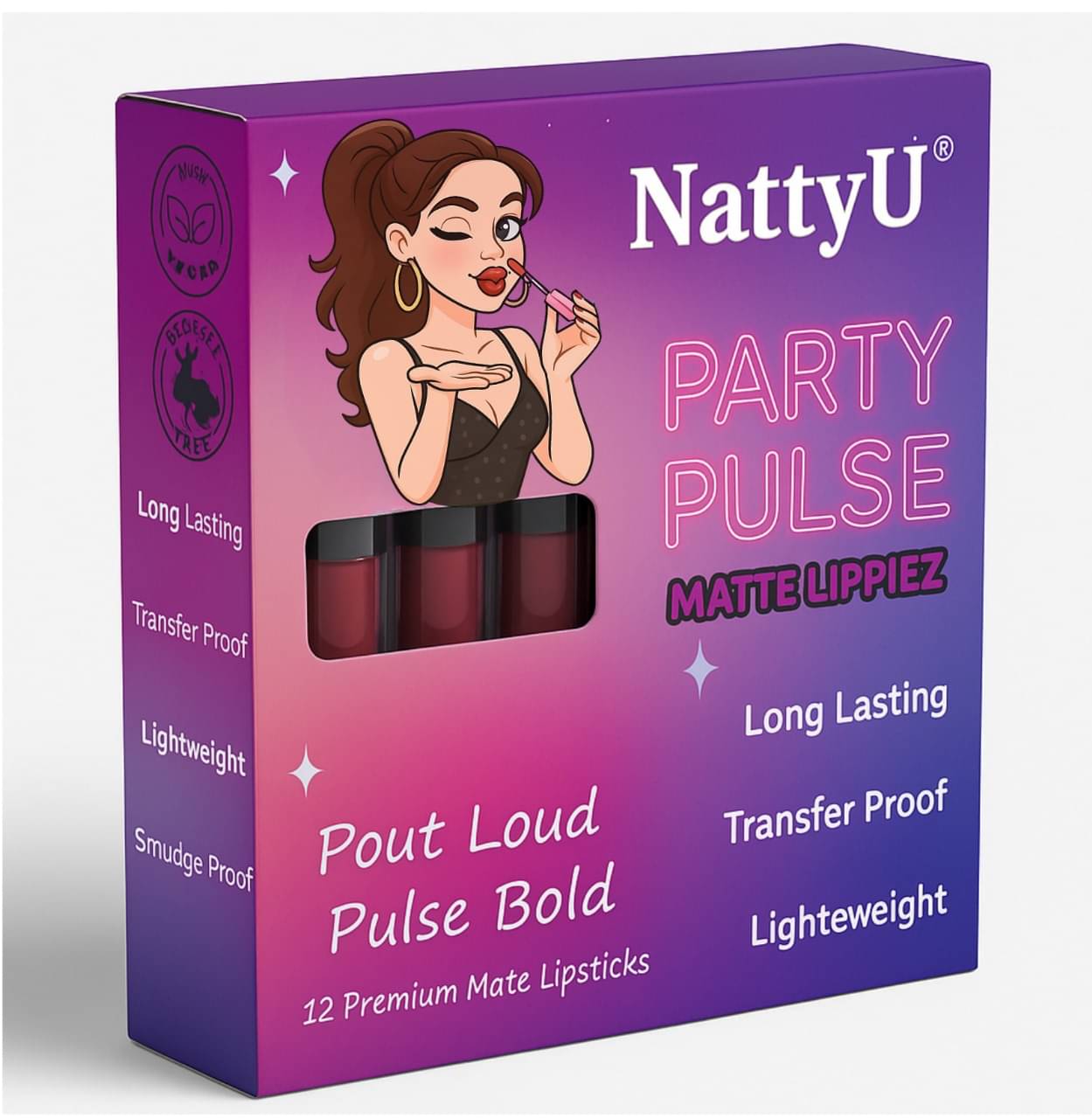     			NattyU Multi Matte Waterproof Liquid Lipstick ( Pack of 12 )
