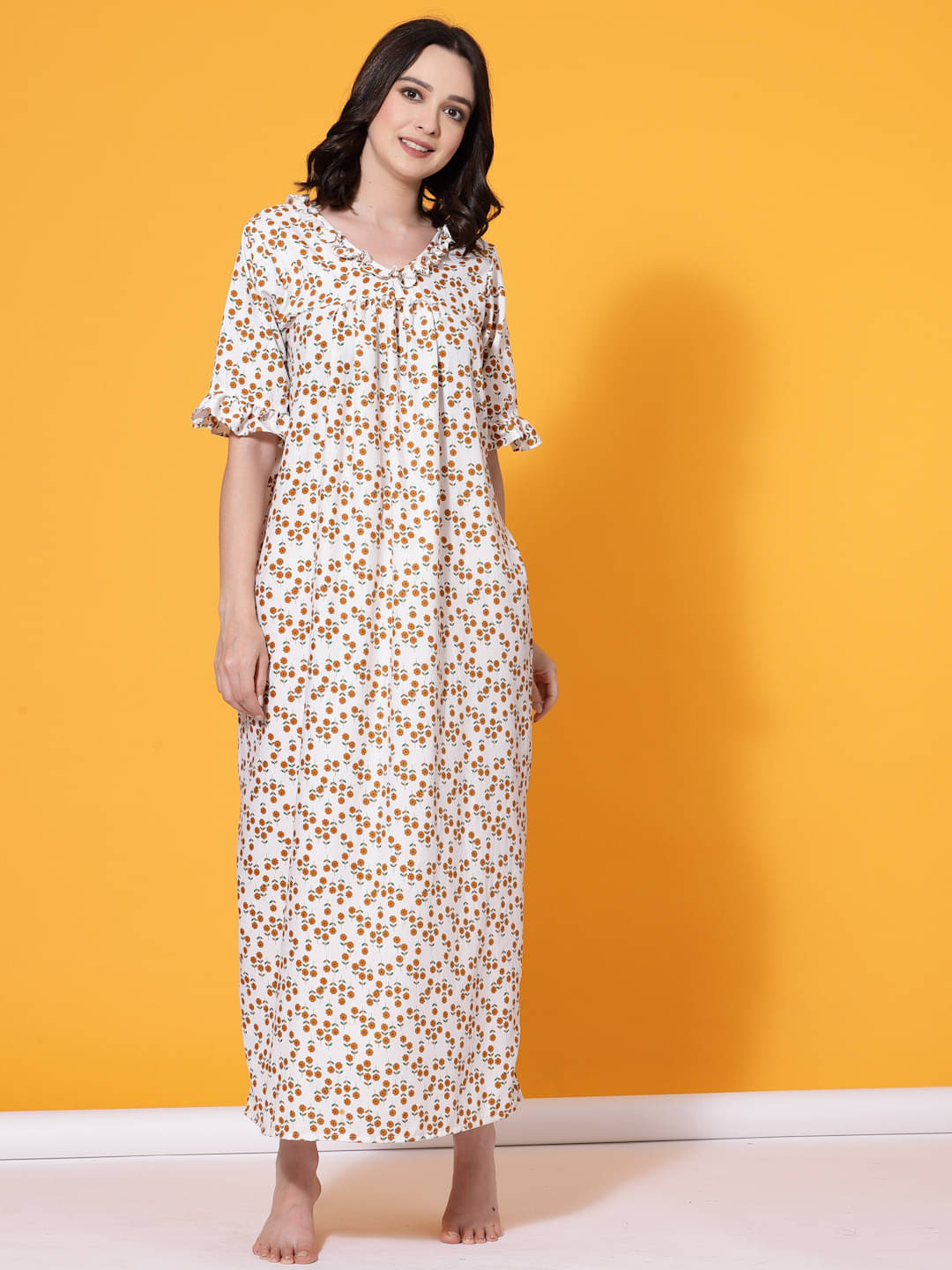     			Oomph! Cotton Blend Printed Women Regular Nighty ( Orange )