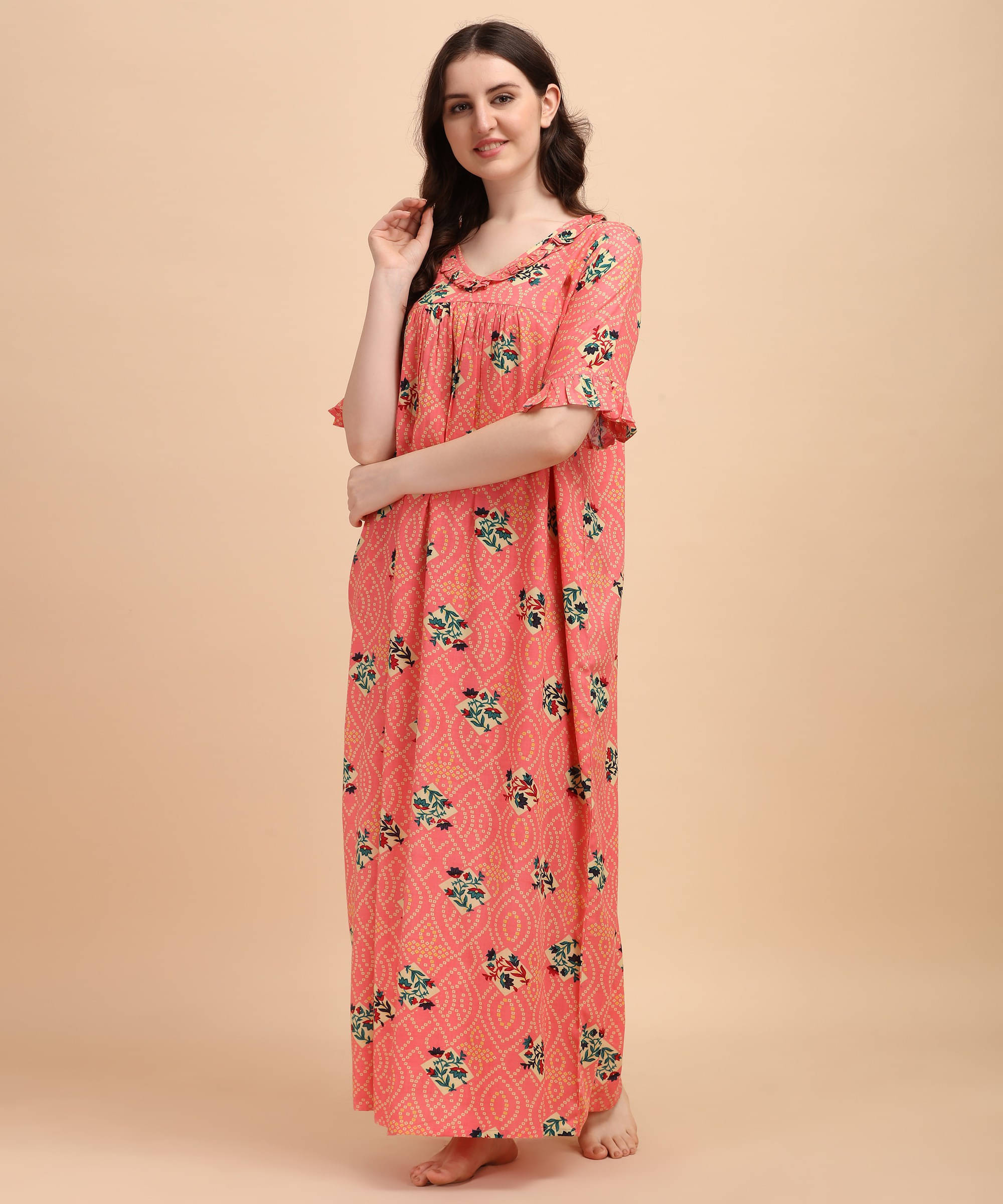     			Oomph! Rayon Printed Women Regular Nighty ( Pink )