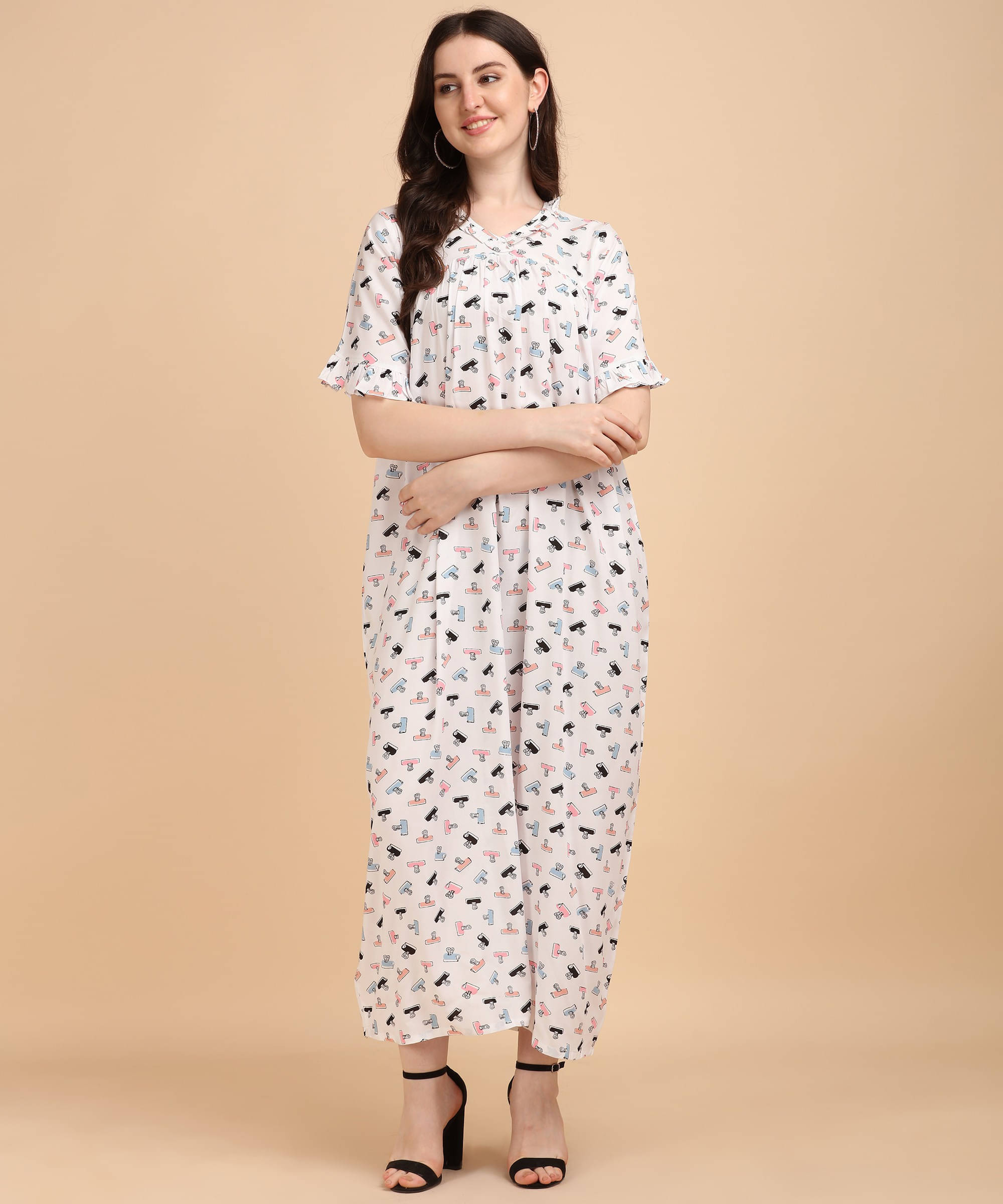     			Oomph! Rayon Printed Women Regular Nighty ( Yellow )