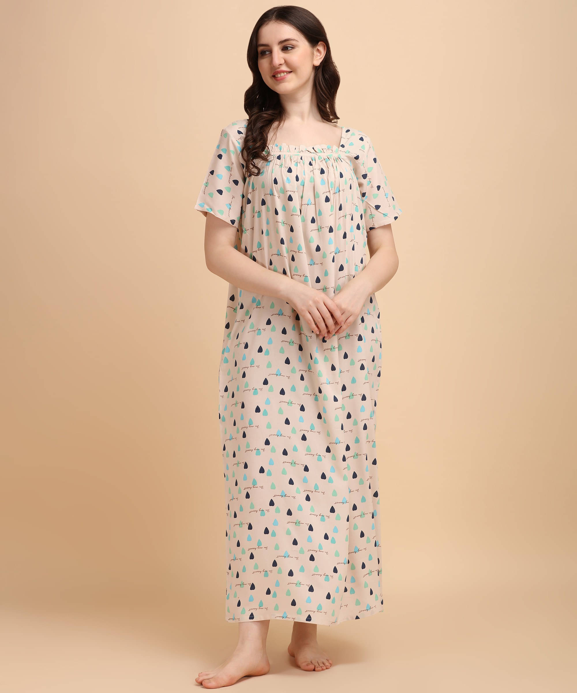 Oomph! Rayon Printed Women Regular Nighty ( Beige ) Oomph! Rayon Printed Women Regular Nighty ( Beige )