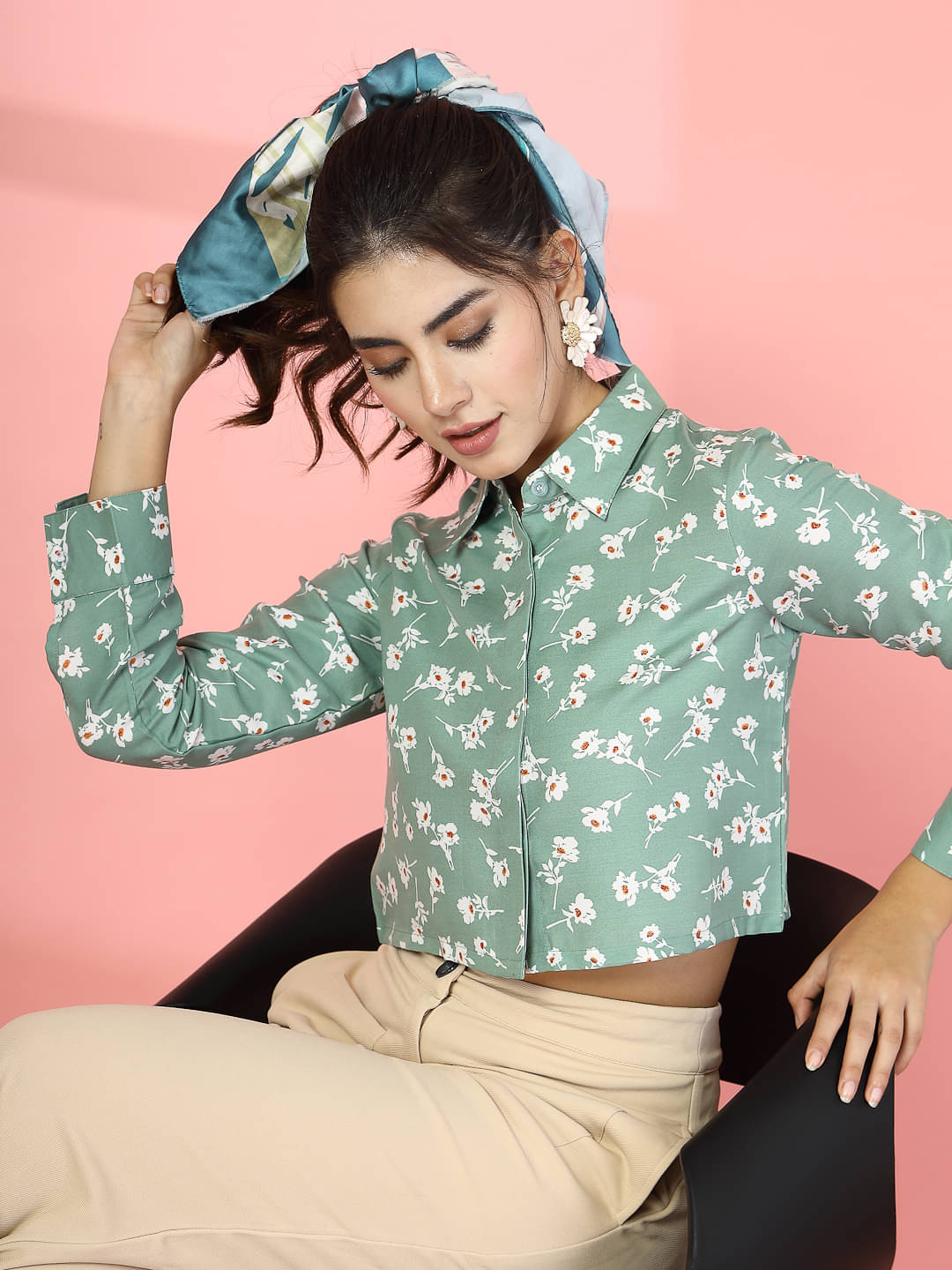 Oomph! Women Printed Cotton Blend Shirt ( Green ) Oomph! Women Printed Cotton Blend Shirt ( Green )