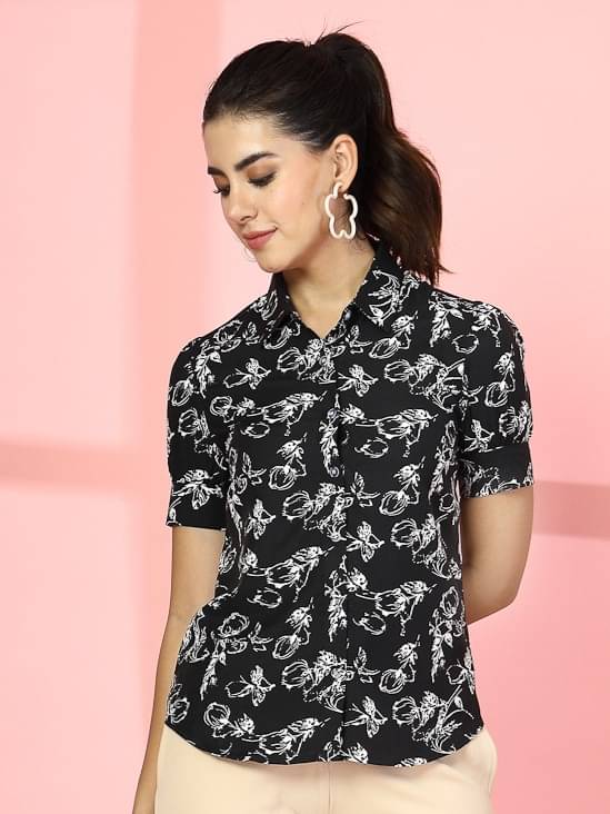     			Oomph! Women Printed Cotton Blend Shirt ( Black )