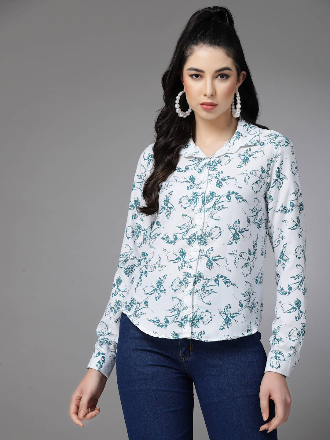 Oomph! Women Printed Cotton Blend Shirt ( White ) Oomph! Women Printed Cotton Blend Shirt ( White )