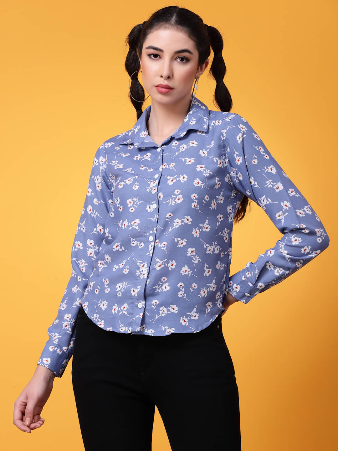 Oomph! Women Printed Cotton Blend Shirt ( Navy Blue ) Oomph! Women Printed Cotton Blend Shirt ( Navy Blue )