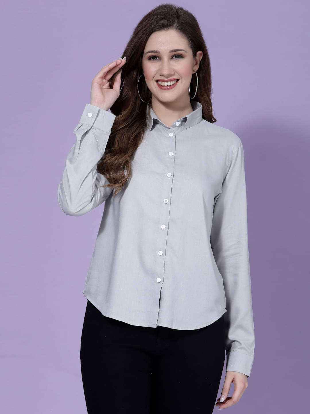     			Oomph! Women Solid Cotton Blend Shirt ( Grey )