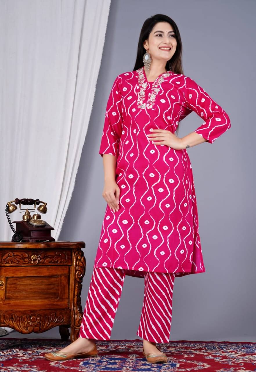Prajapati Women Rayon Printed A-line Kurti With Pants ( Pink ) Prajapati Women Rayon Printed A-line Kurti With Pants ( Pink )