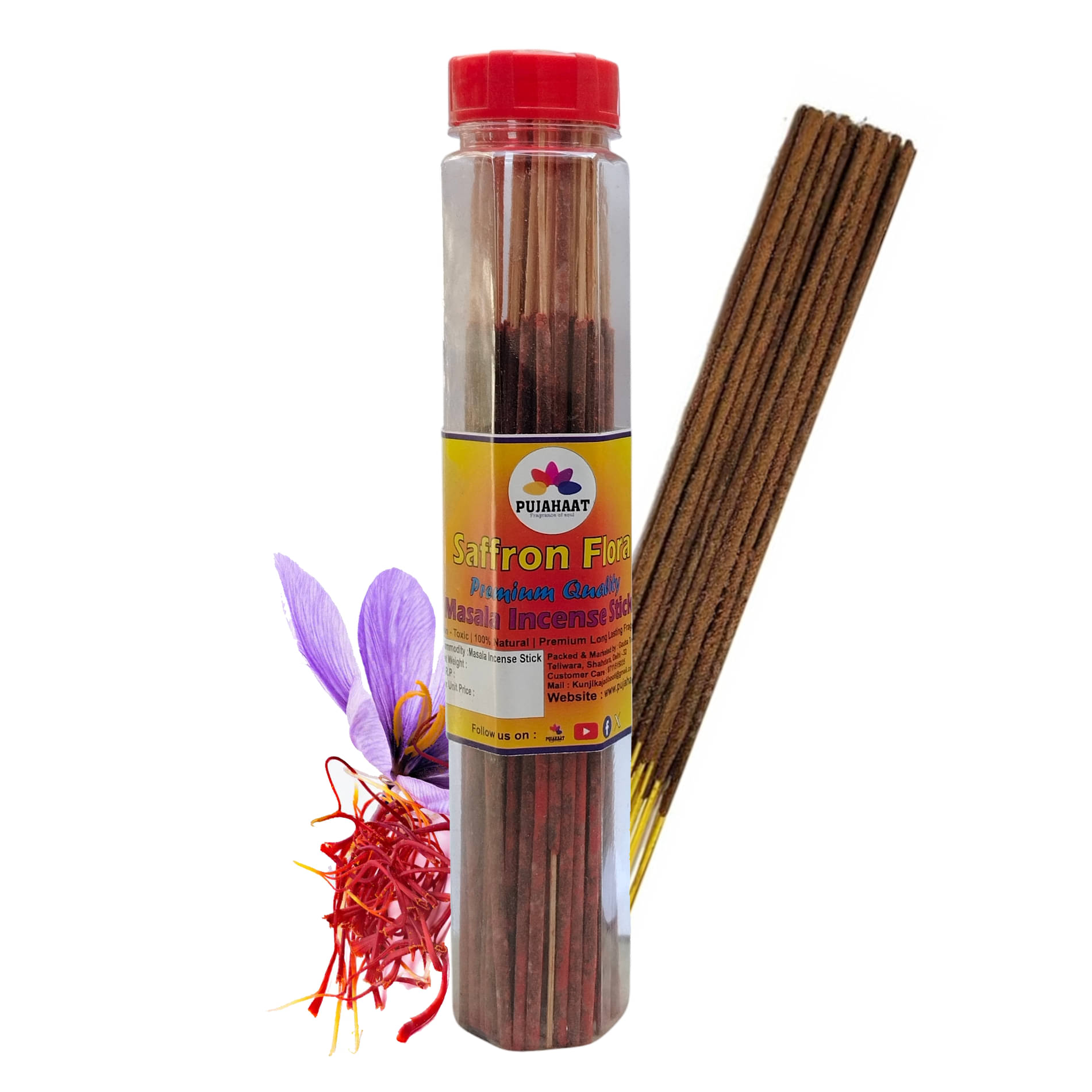     			Pujahaat Incense Dhoop Sticks Saffron 100 gm ( Pack of 1 )