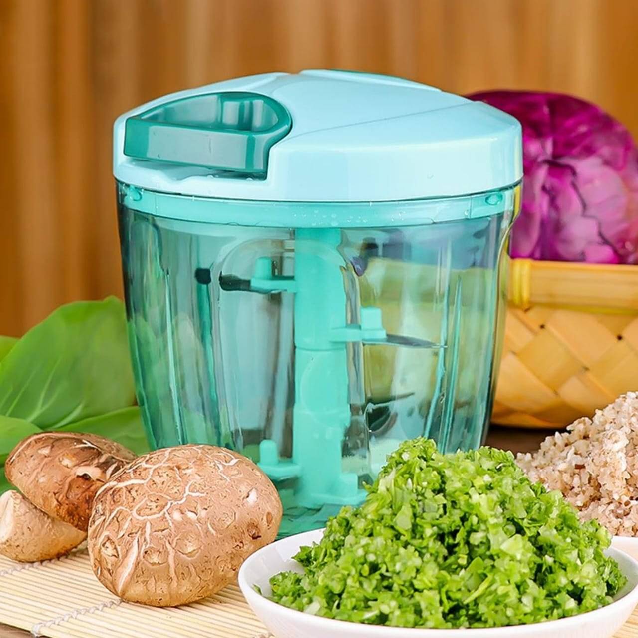     			: R J Shop Vegetable Chopper 1L – Green | Manual Food Chopper with 6 Stainless Steel Blades