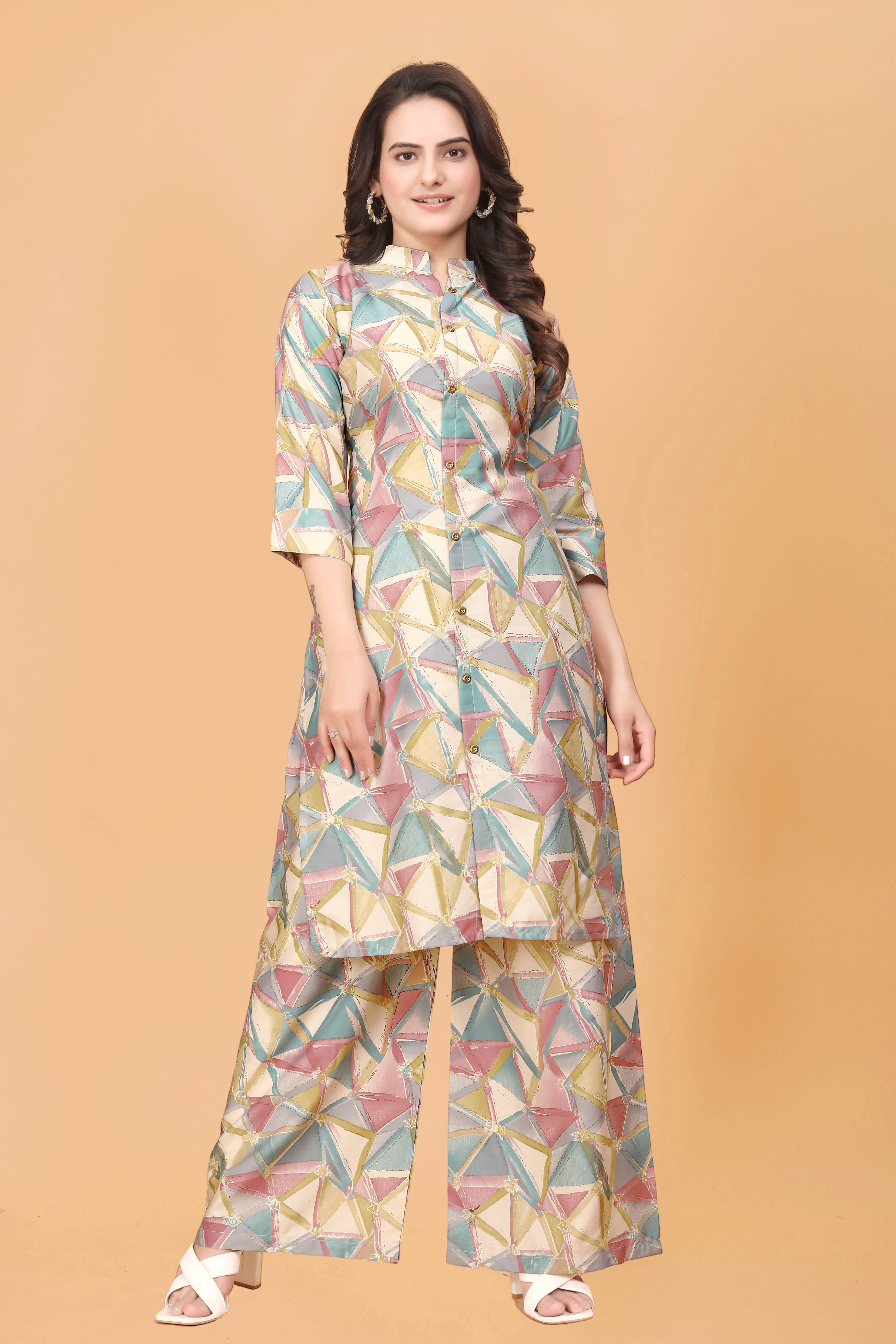 Ravya Women Printed Shirt With Trousers Co-Ord Set ( Multicolor 2 ) Ravya Women Printed Shirt With Trousers Co-Ord Set ( Multicolor 2 )