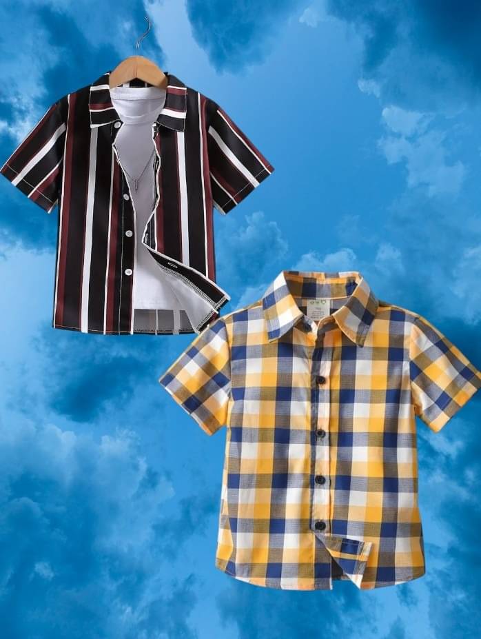 SHREE VANKIYA HANUMANJI FASHION Pack of 2 Boys 100% Cotton Half Sleeves Shirt ( Multicolor ) SHREE VANKIYA HANUMANJI FASHION Pack of 2 Boys 100% Cotton Half Sleeves Shirt ( Multicolor )