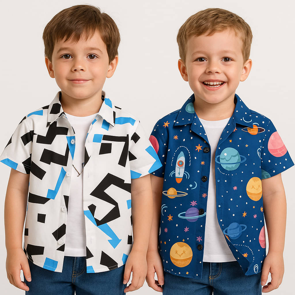 SHREE VANKIYA HANUMANJI FASHION Pack of 2 Boys 100% Cotton Half Sleeves Shirt ( Multicolor ) SHREE VANKIYA HANUMANJI FASHION Pack of 2 Boys 100% Cotton Half Sleeves Shirt ( Multicolor )