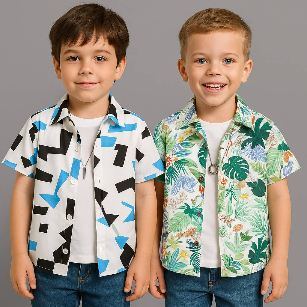 SHREE VANKIYA HANUMANJI FASHION Pack of 2 Boys 100% Cotton Half Sleeves Shirt ( Multicolor ) SHREE VANKIYA HANUMANJI FASHION Pack of 2 Boys 100% Cotton Half Sleeves Shirt ( Multicolor )