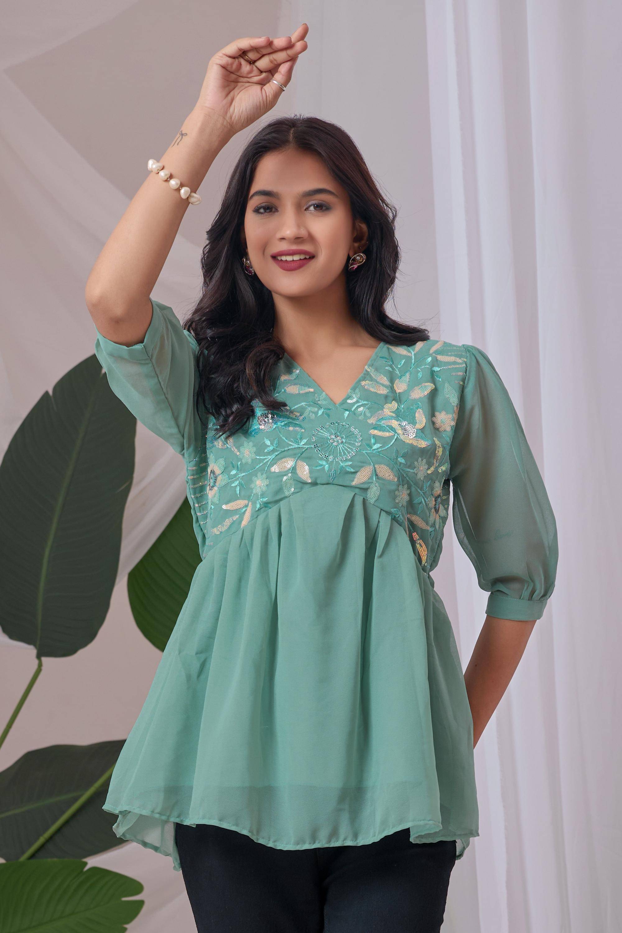 Shcon Women's Georgette Tunic ( Green ) Shcon Women's Georgette Tunic ( Green )