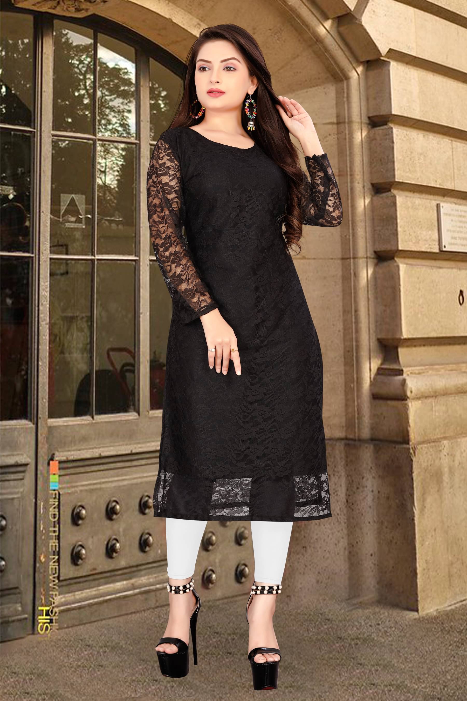     			Shree Guru Fashion Women Net Solid Straight Kurti ( Black )