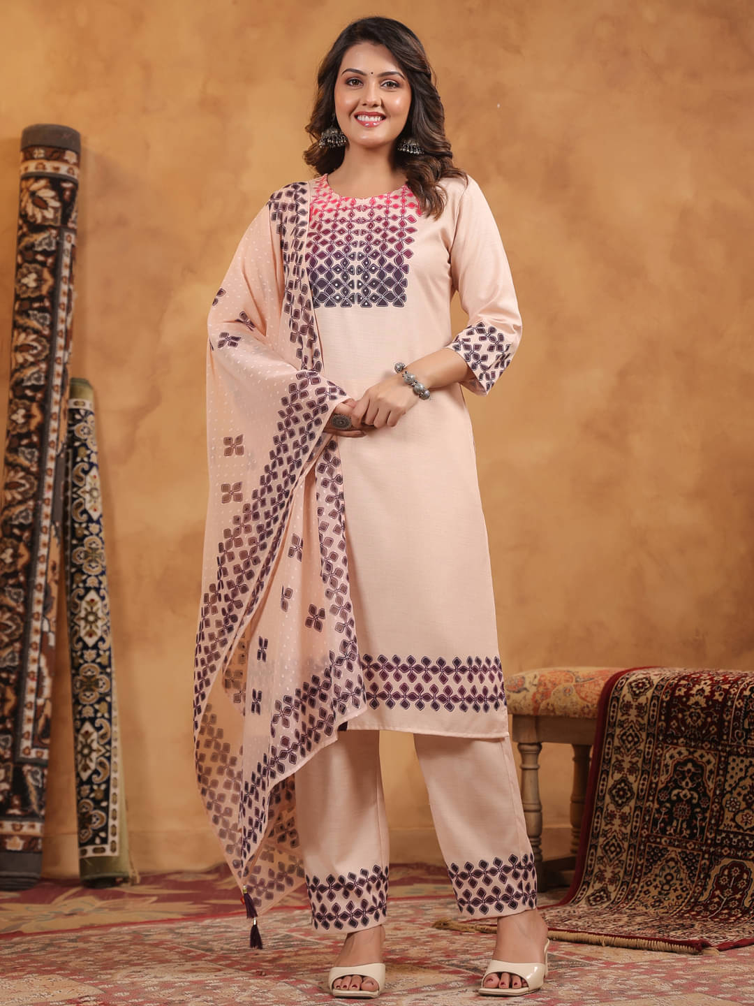 Span Women Cotton Printed Straight Kurti With Pants ( Pink ) Span Women Cotton Printed Straight Kurti With Pants ( Pink )