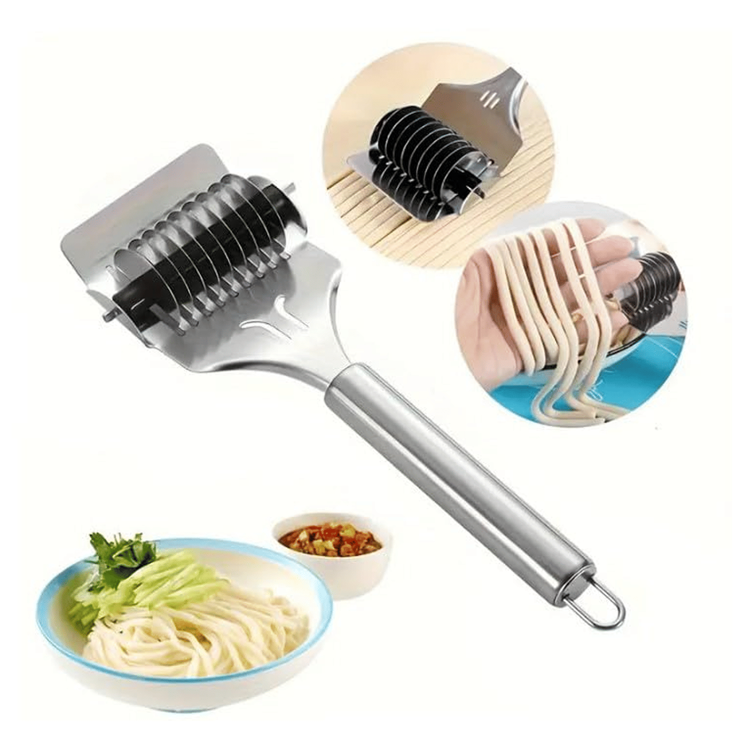     			Stainless Steel Pasta Maker & Spaghetti Cutter - Fettuccine, Noodle, Lattice Roller, Dough Docker for Kitchen Cooking(Pack of 1)