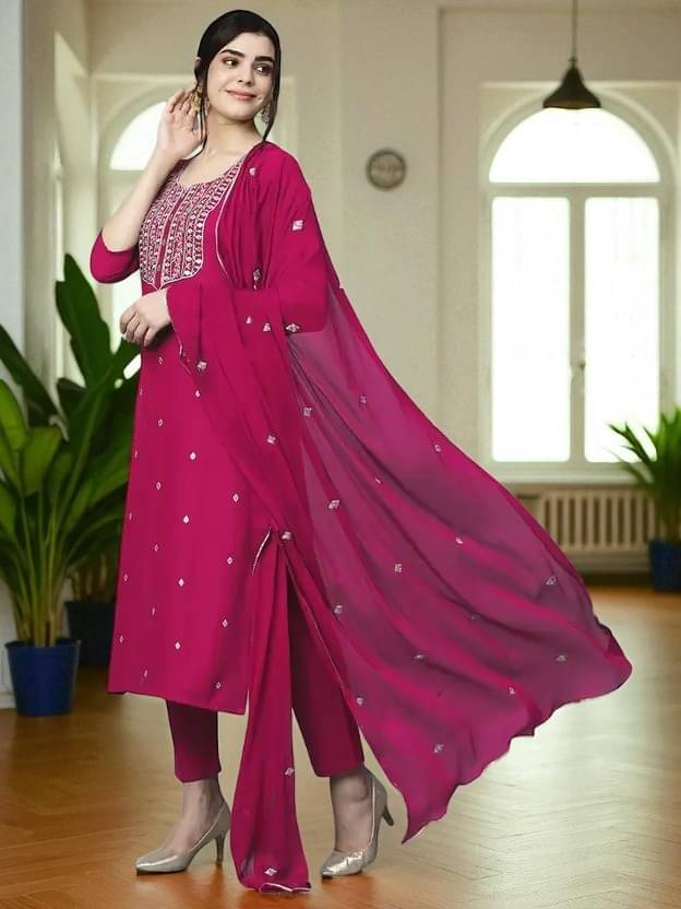 TEXPA FASHION Women Cotton Embroidered A-line Kurti With Pants ( Pink ) TEXPA FASHION Women Cotton Embroidered A-line Kurti With Pants ( Pink )
