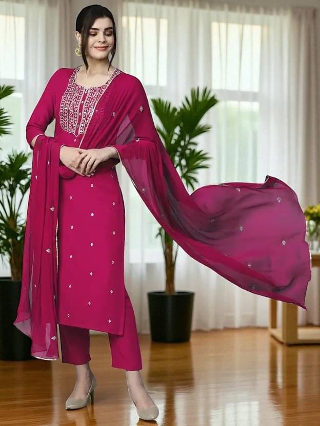 TEXPA FASHION Women Rayon Embroidered A-line Kurti With Pants ( Pink ) TEXPA FASHION Women Rayon Embroidered A-line Kurti With Pants ( Pink )