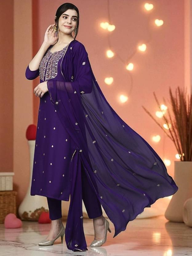     			TEXPA FASHION Women Rayon Embroidered A-line Kurti With Pants ( Purple )