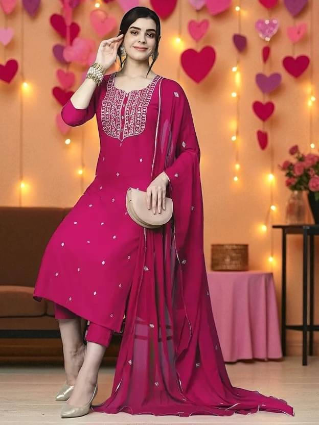     			TEXPA FASHION Women Rayon Embroidered A-line Kurti With Pants ( Pink )