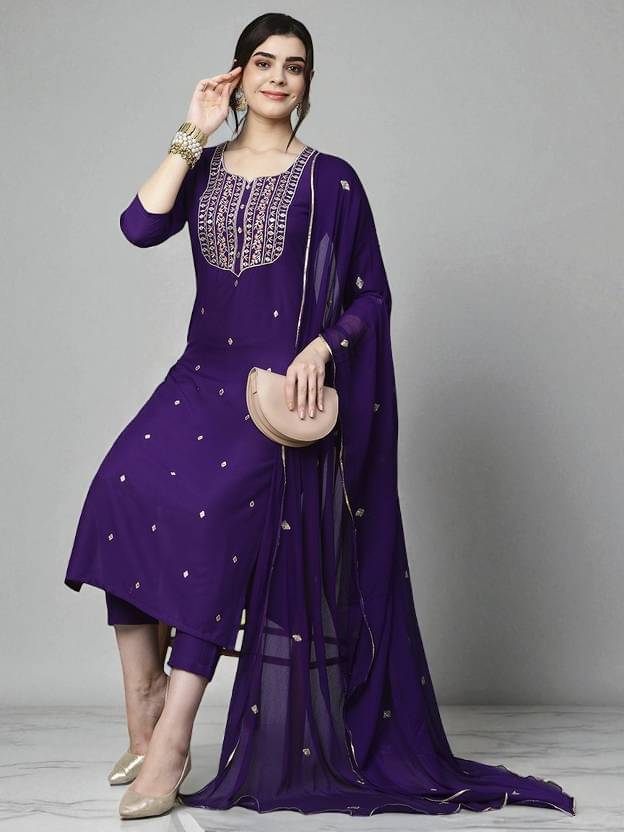 TEXPA FASHION Women Rayon Embroidered A-line Kurti With Pants ( Purple ) TEXPA FASHION Women Rayon Embroidered A-line Kurti With Pants ( Purple )