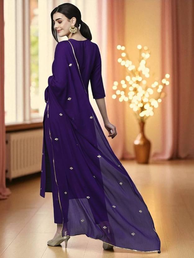     			TEXPA FASHION Women Rayon Embroidered A-line Kurti With Pants ( Purple )