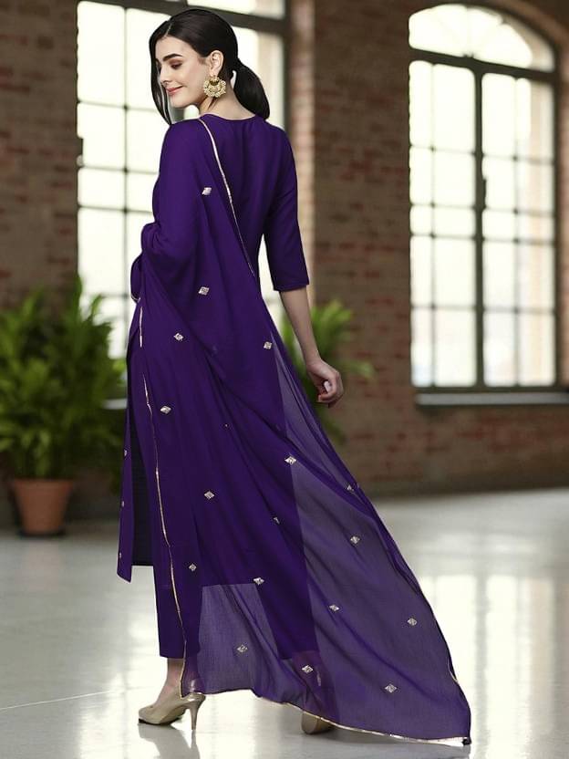     			TEXPA FASHION Women Rayon Embroidered A-line Kurti With Pants ( Purple )