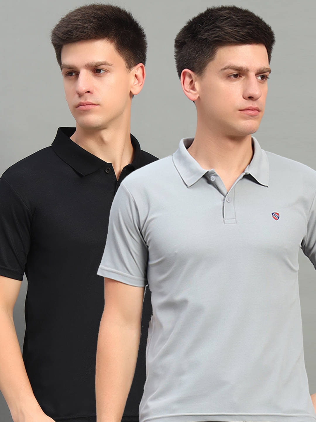 THE CASUALS Men Polyester Regular Fit Solid Polo T Shirt ( Grey )     			THE CASUALS Men Polyester Regular Fit Solid Polo T Shirt ( Grey )