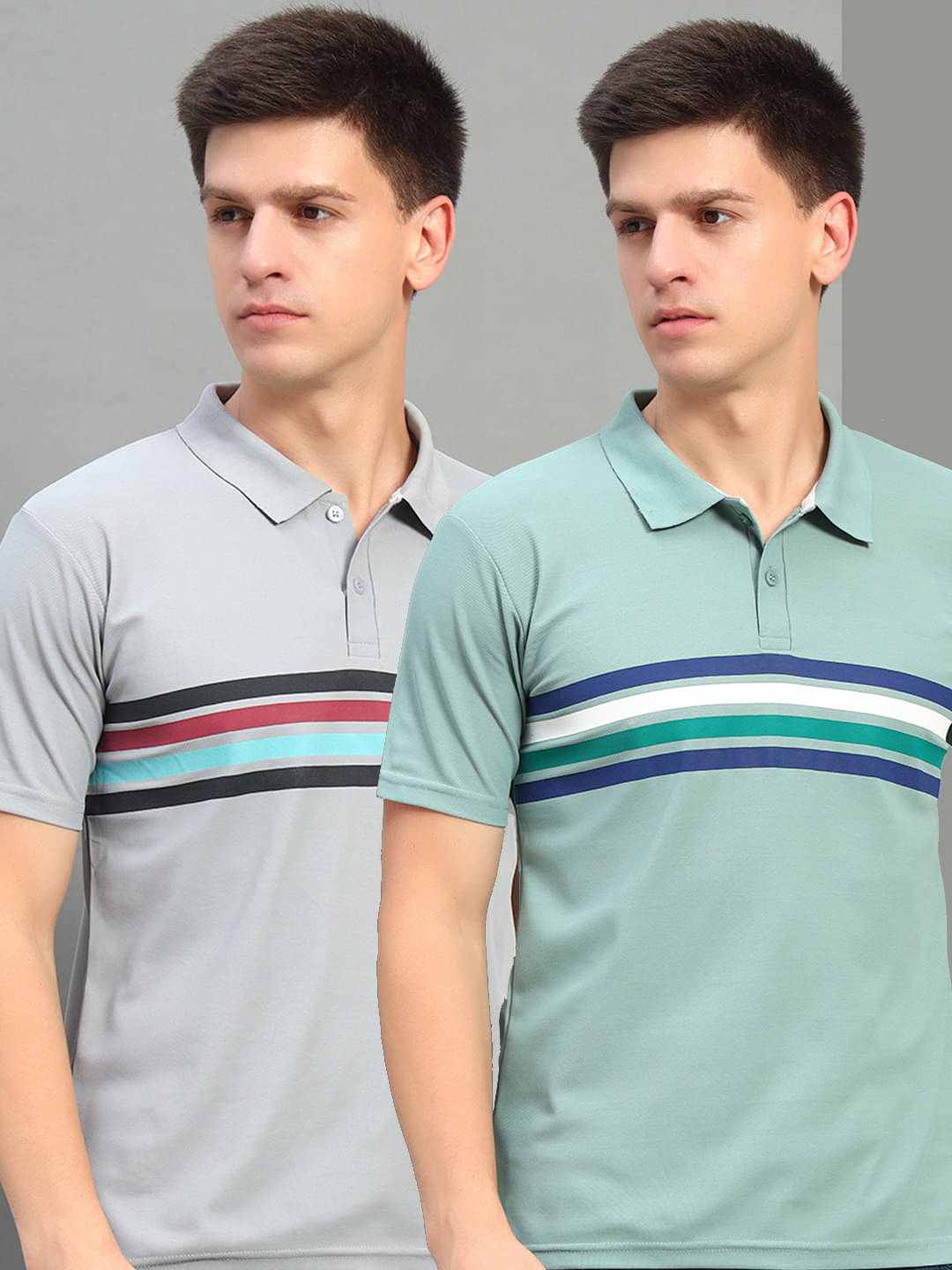 THE CASUALS Men Polyester Regular Fit Striped Polo T Shirt ( Sea Green ) THE CASUALS Men Polyester Regular Fit Striped Polo T Shirt ( Sea Green )