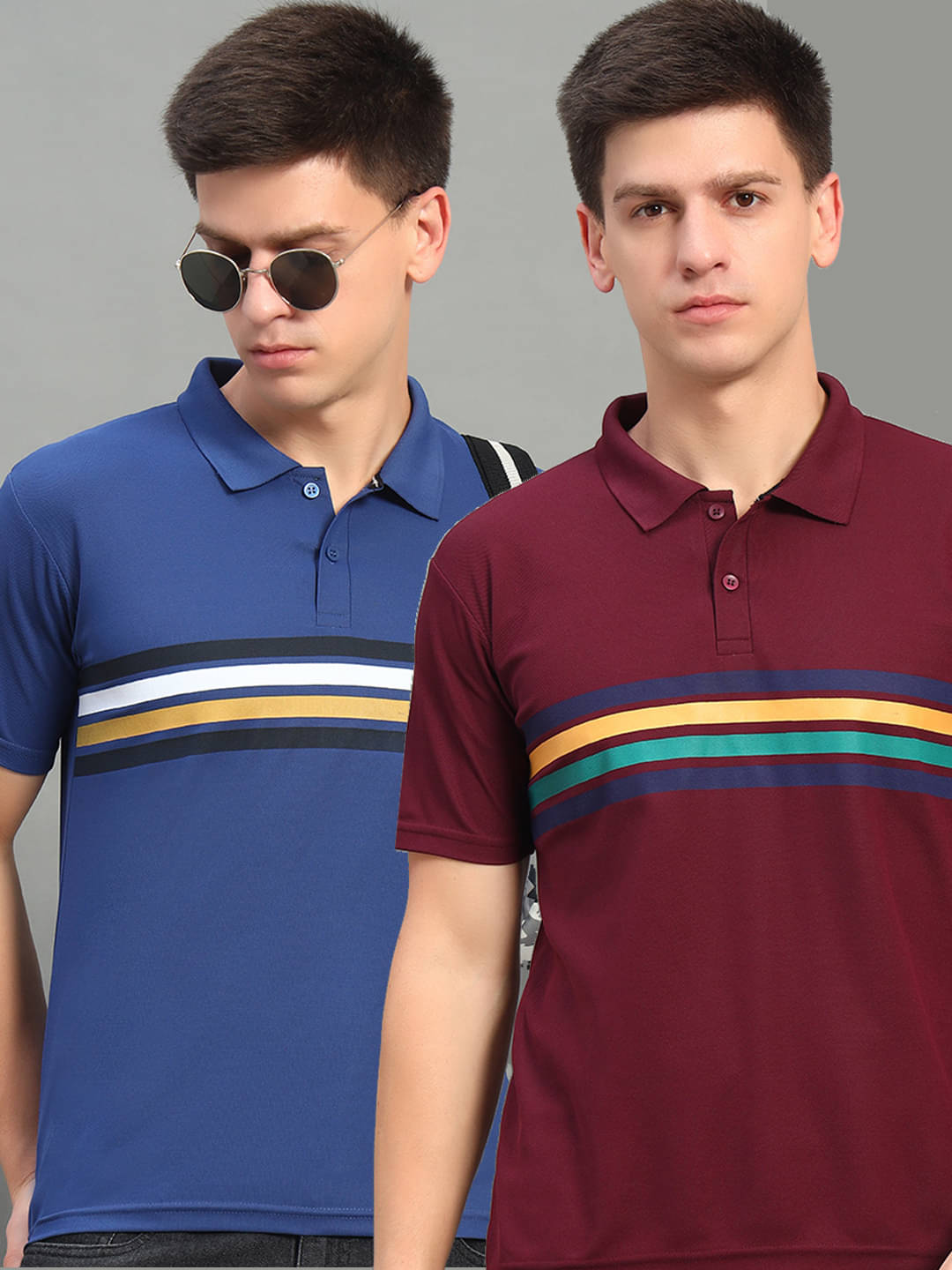 THE CASUALS Men Polyester Regular Fit Striped Polo T Shirt ( Wine ) THE CASUALS Men Polyester Regular Fit Striped Polo T Shirt ( Wine )