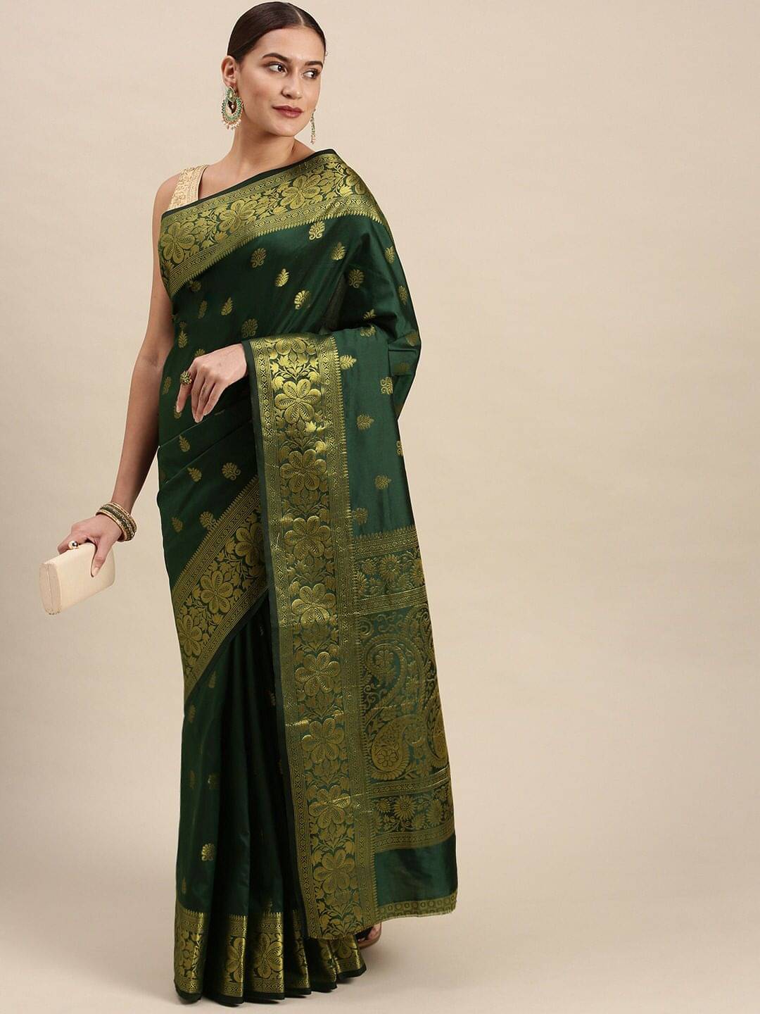 THE PRIVATE LABLE Silk Printed Banarasi saree With Unstitched Blouse Piece ( Green ) THE PRIVATE LABLE Silk Printed Banarasi saree With Unstitched Blouse Piece ( Green )