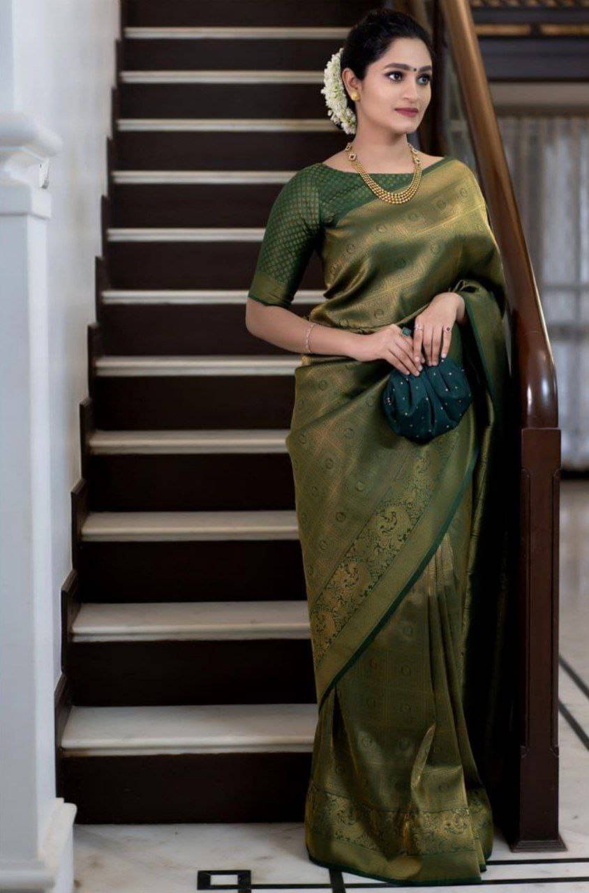 THE PRIVATE LABLE Silk Printed Banarasi saree With Unstitched Blouse Piece ( Green ) THE PRIVATE LABLE Silk Printed Banarasi saree With Unstitched Blouse Piece ( Green )