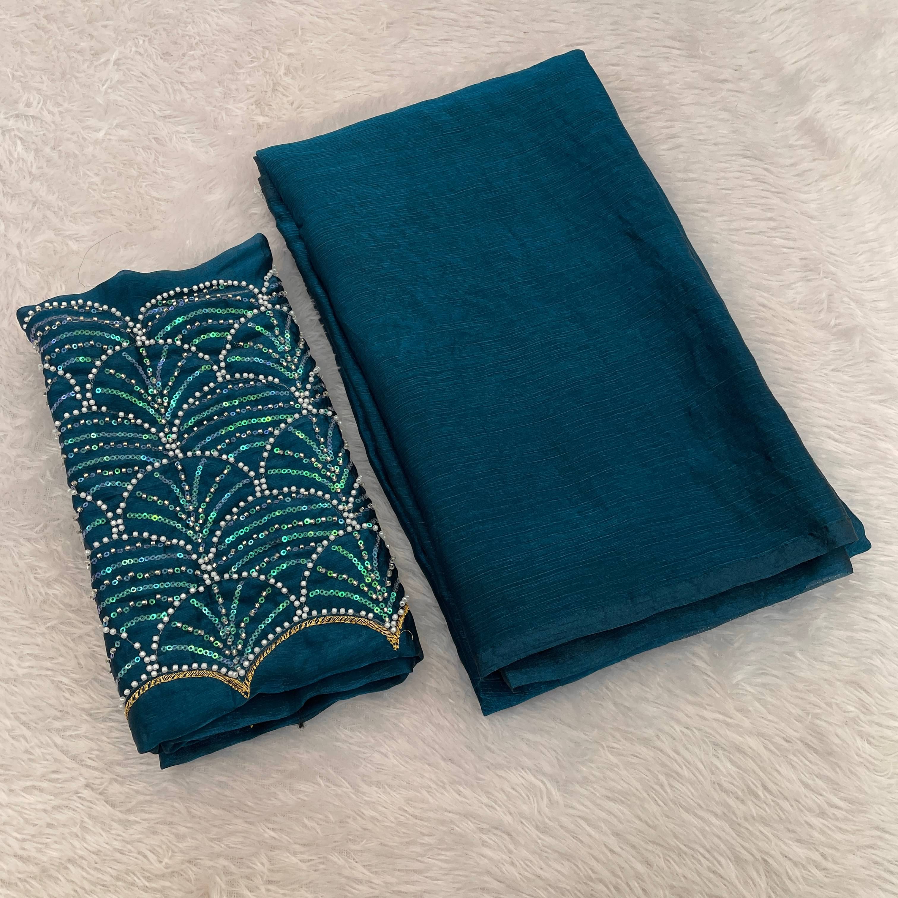     			THE STYLE CLUB Chiffon Embroidered Regular Saree With Unstitched Blouse Piece ( Navy Blue )