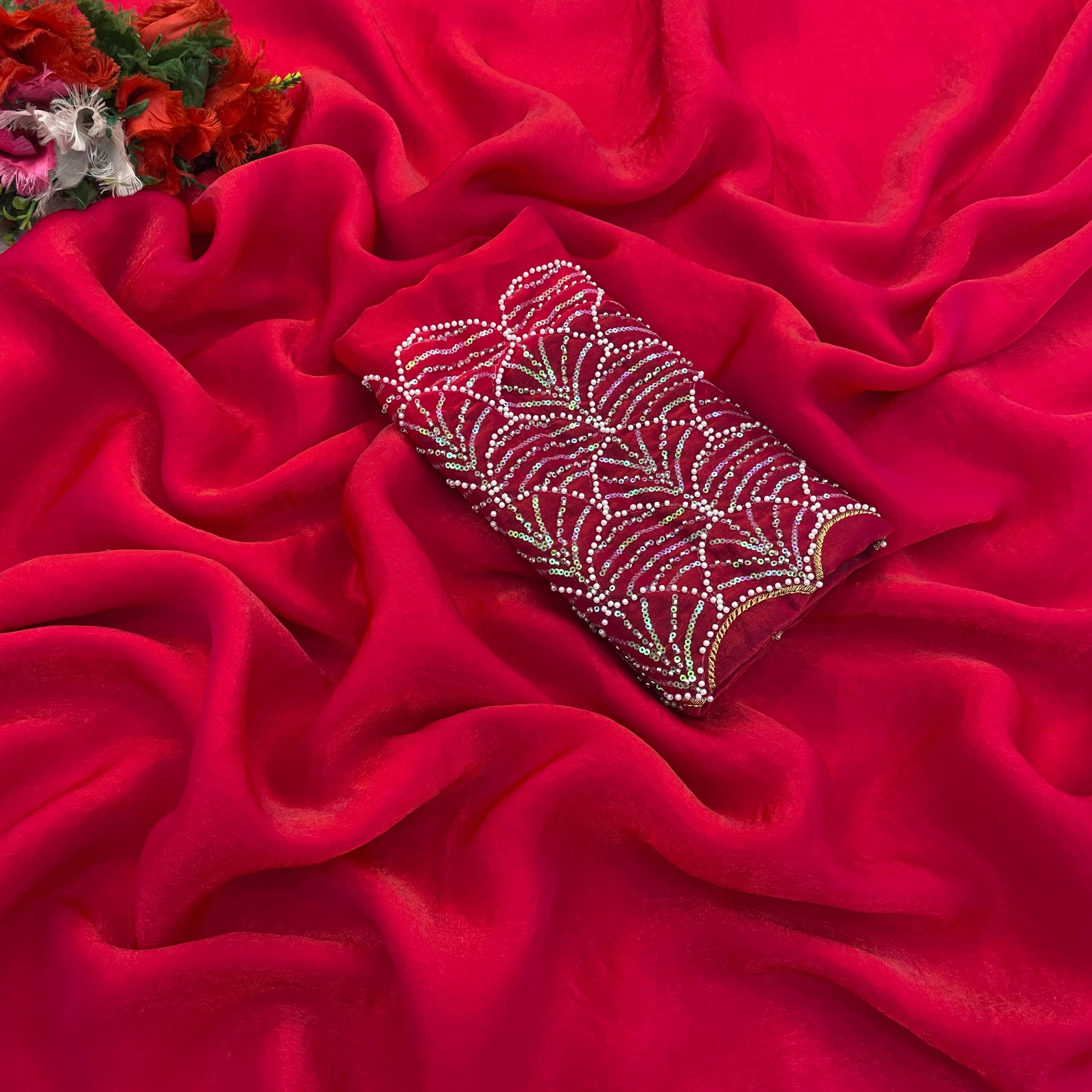     			THE STYLE CLUB Chiffon Embroidered Regular Saree With Unstitched Blouse Piece ( Pink )
