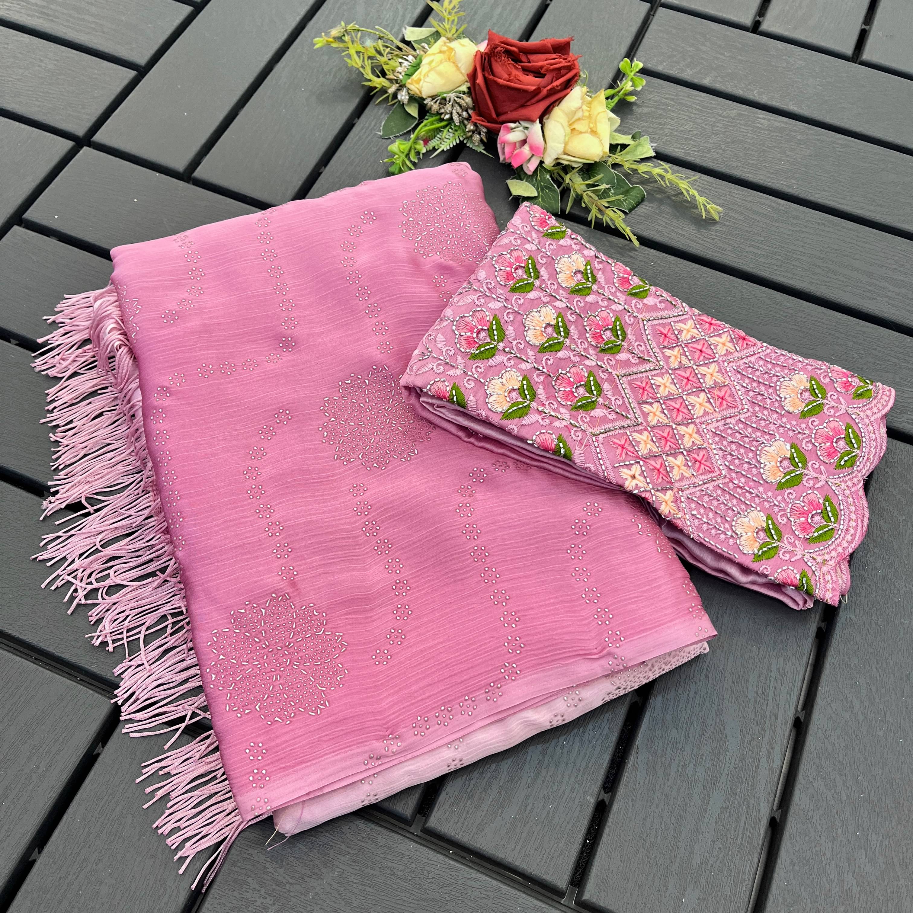 THE STYLE CLUB Chiffon Embroidered Regular Saree With Unstitched Blouse Piece ( Pink ) THE STYLE CLUB Chiffon Embroidered Regular Saree With Unstitched Blouse Piece ( Pink )
